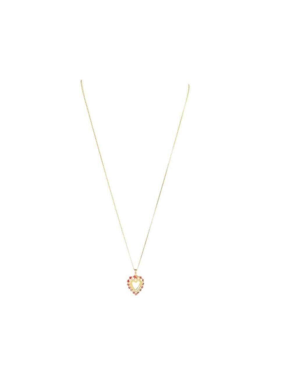 Women's Unbranded Gold Heart Necklace with Ruby Red Stones, One Size